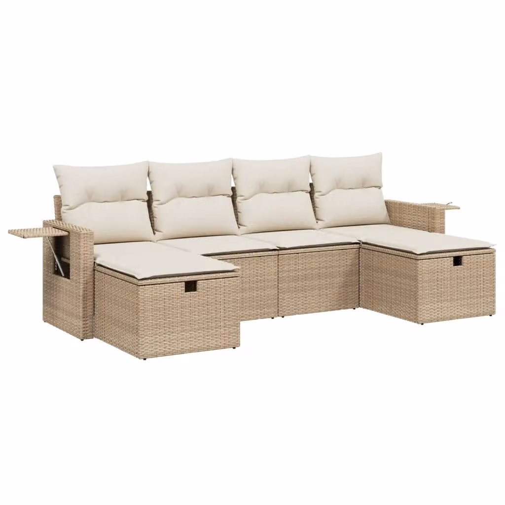 Set Divano da Giardino 6 pz con Cuscini Beige in Polyrattan