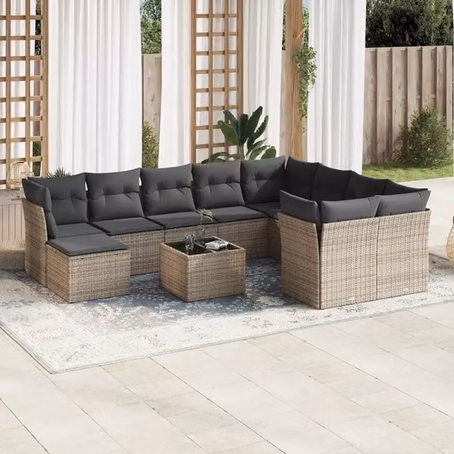 Set di Divani da Giardino a L VIDAXL in Polyrattan Grigio con Cuscini, 11 Pezzi