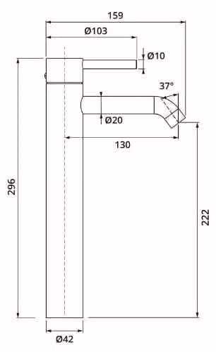 Miscelatore monocomando per lavabo Herzbach DEEP iX, modello XL, dimensioni 130 mm, in acciaio inossidabile, senza tappo di scarico