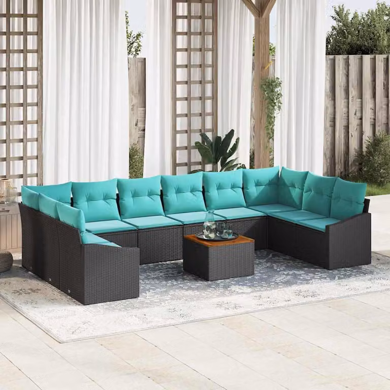 Maison Exclusive - Set da giardino composto da 11 pezzi, divano in rattan sintetico nero