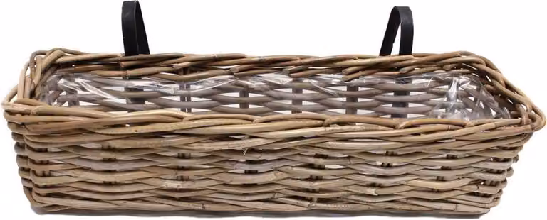 Vaso da balcone in rattan, 60 x 18 x 16 cm, grigio, per uso esterno