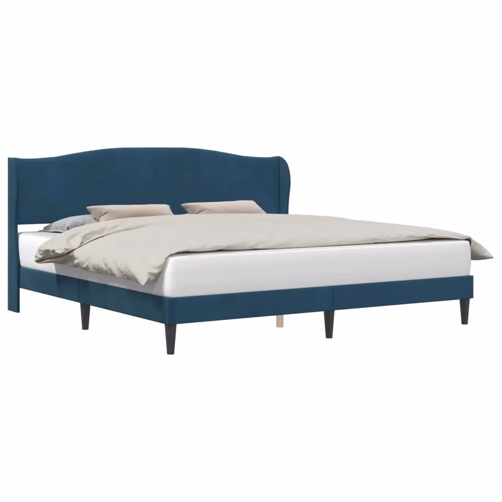 Letto moderno con testiera e giroletto in velluto blu, L/P/H: 200 x 200 x 101 cm – 2