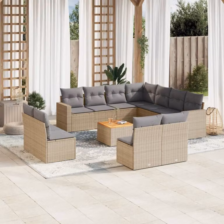 Maison Exclusive - Set Divano da Giardino 12 pz con Cuscini Beige Misto Polyrattan