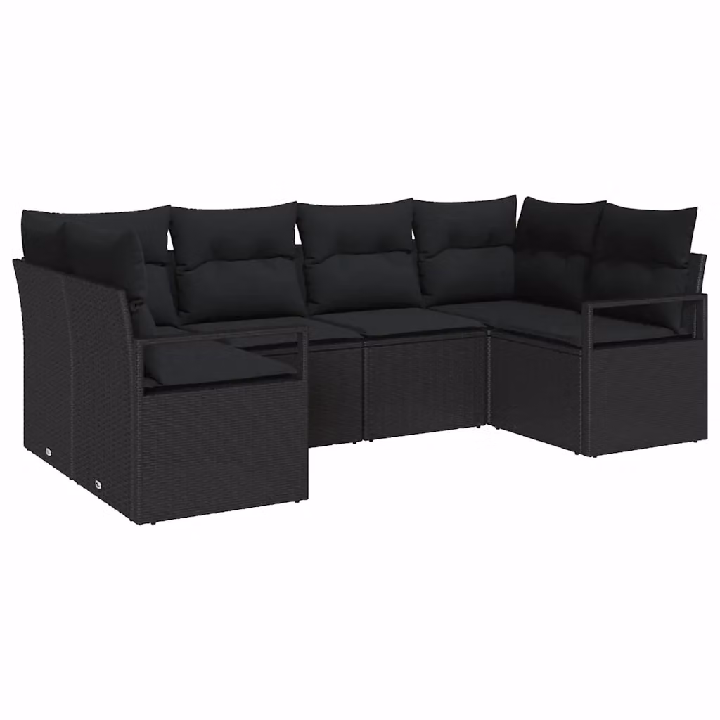 Set di divani da giardino vidaXL in rattan nero con cuscini e tavolino da esterno, composizione a L con struttura in metallo e sedute imbottite – 2