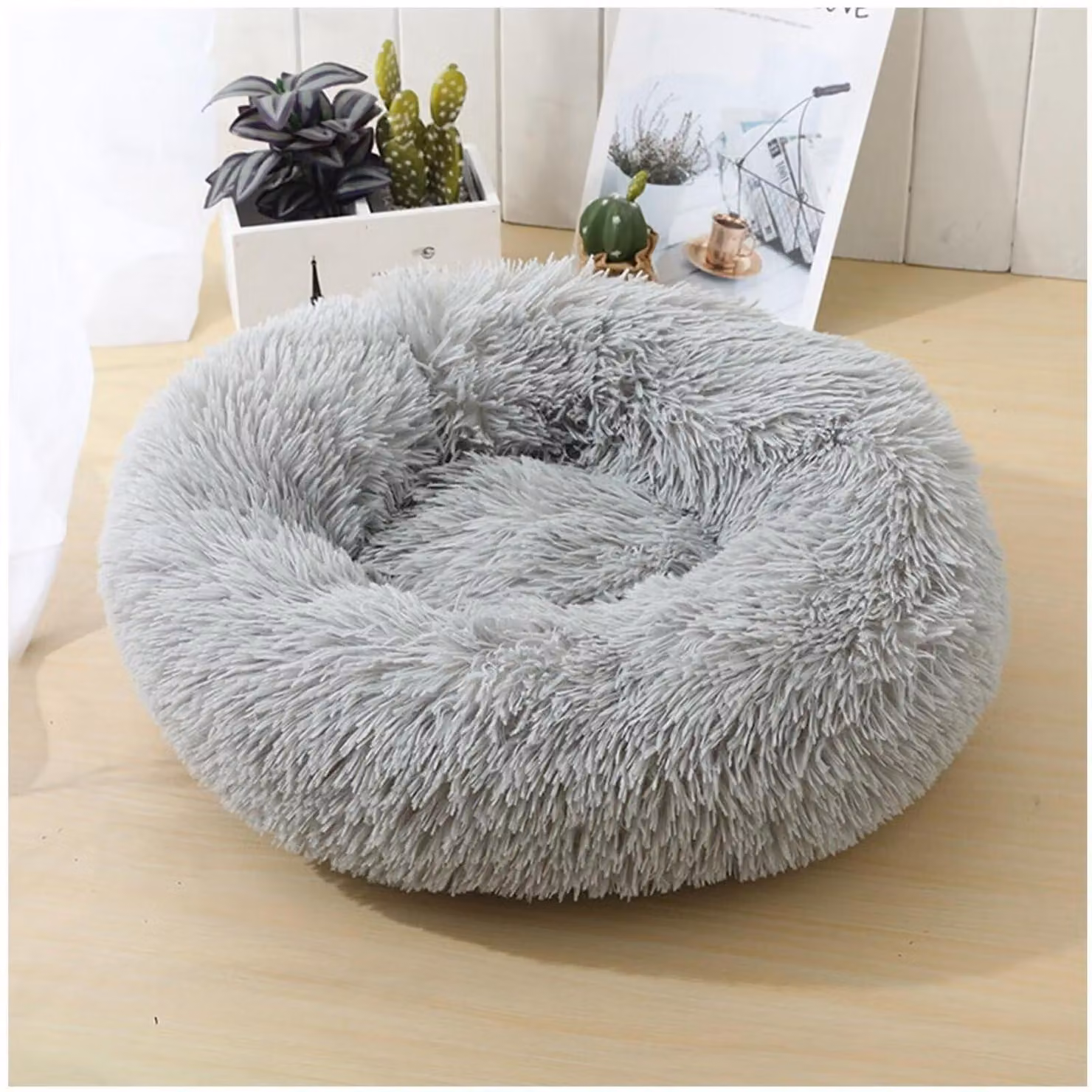 Cuccia per cani a forma di ciambella, grigio chiaro, lavabile, antiscivolo, 120 cm
