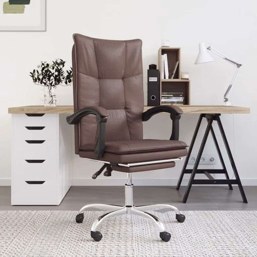 The Living Store Sedia da ufficio con funzione reclinabile in Pelle finta marrone