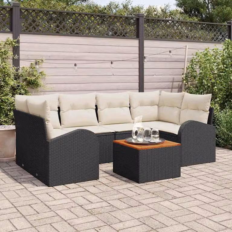 Maison Exclusive - Set da giardino composto da 7 pezzi. Divano e poltrone in rattan sintetico nero e crema