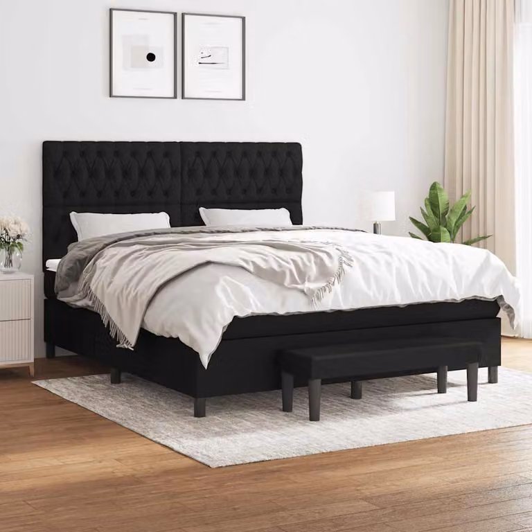 vidaXL Giroletto a Molle Ibrido con Materasso in Tessuto Nero e Bianco L/P/H: 180 x 200 cm