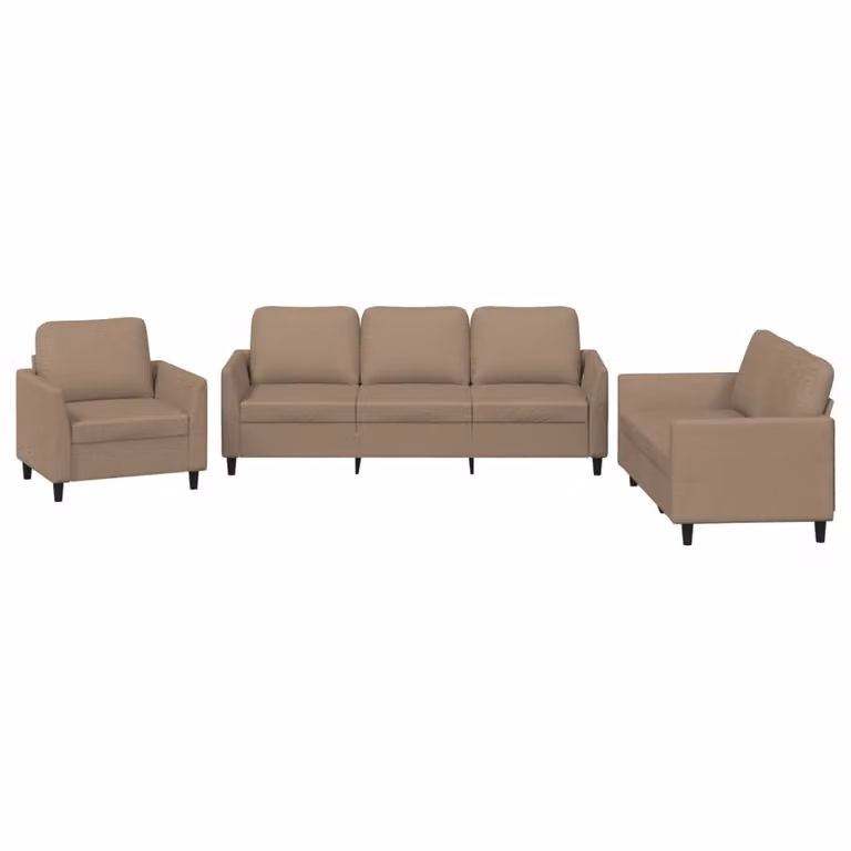 Set di Divani 3 pz con Cuscini cappuccino in Pelle finta