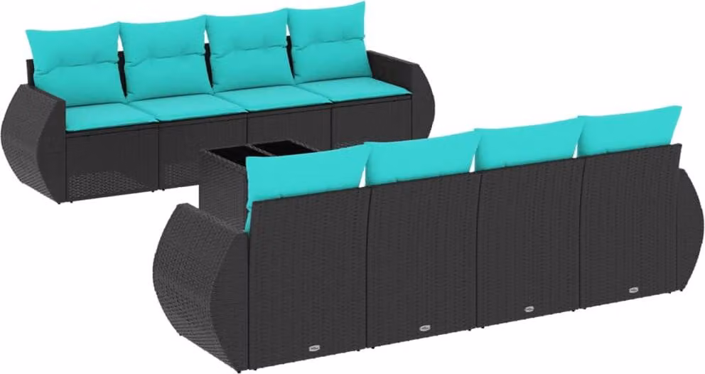Set Divani da Giardino 9 pz con Cuscini Nero in Polyrattan