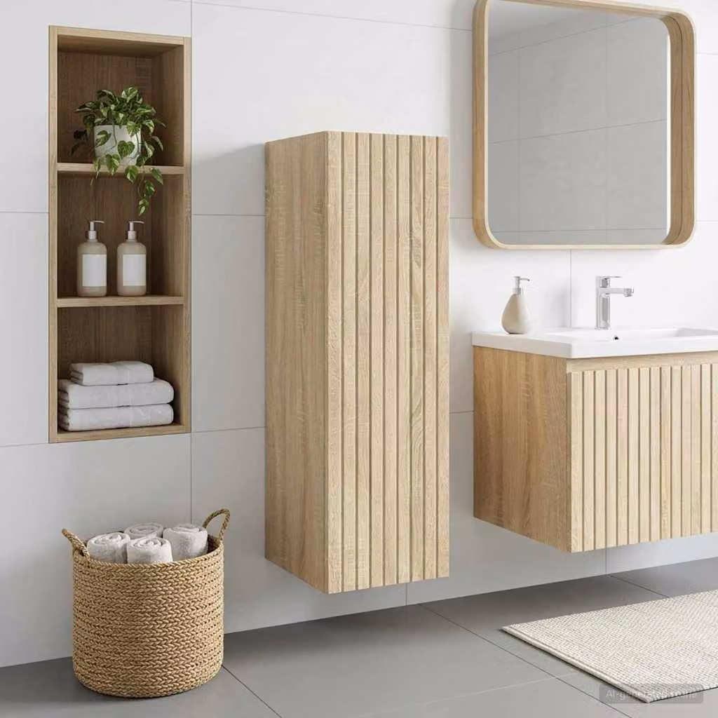 Mobiletto da Bagno a Muro Moderno vidaXL in Rovere Sonoma, Marrone, L/P/H: 33 x 34,5 x 100 cm