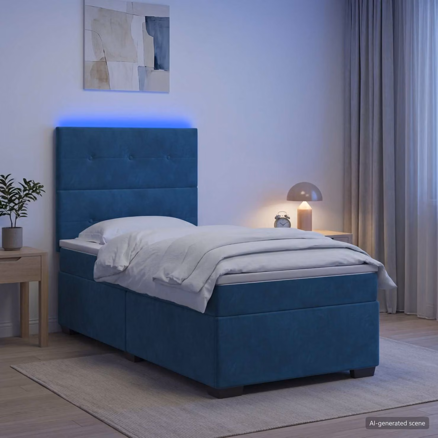Letto box spring con materasso vidaXL in velluto blu, con illuminazione sottostante e porta USB, L 80 cm x P 200 cm