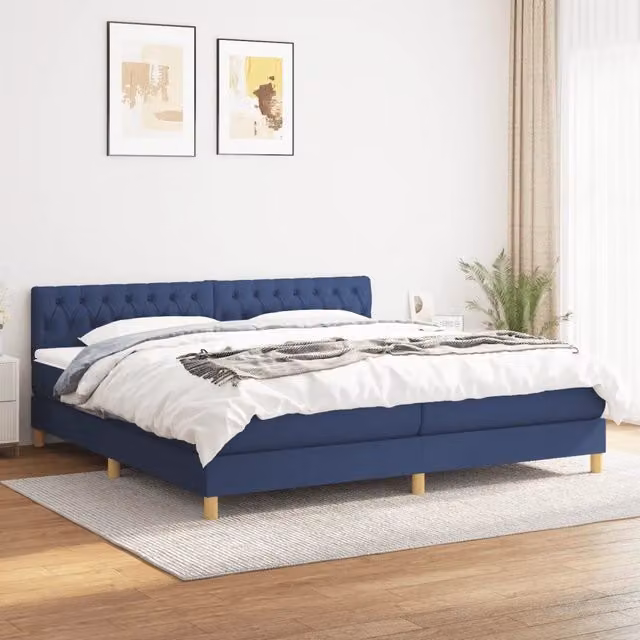 Letto Ibrido con Giroletto a Molle e Materasso vidaXL, Colore Blu e Bianco, L/P: 200 x 200 cm