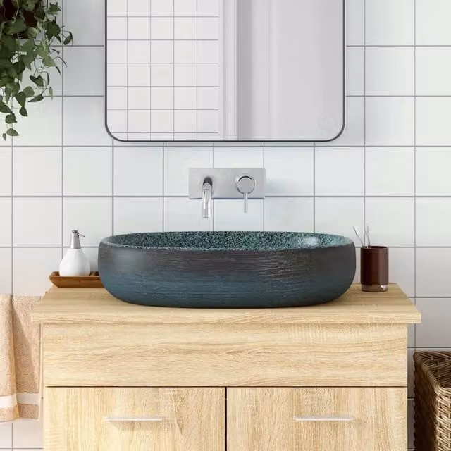 Lavabo da appoggio ovale turchese vidaXL L: 59 cm, P: 40 cm, H: 14 cm