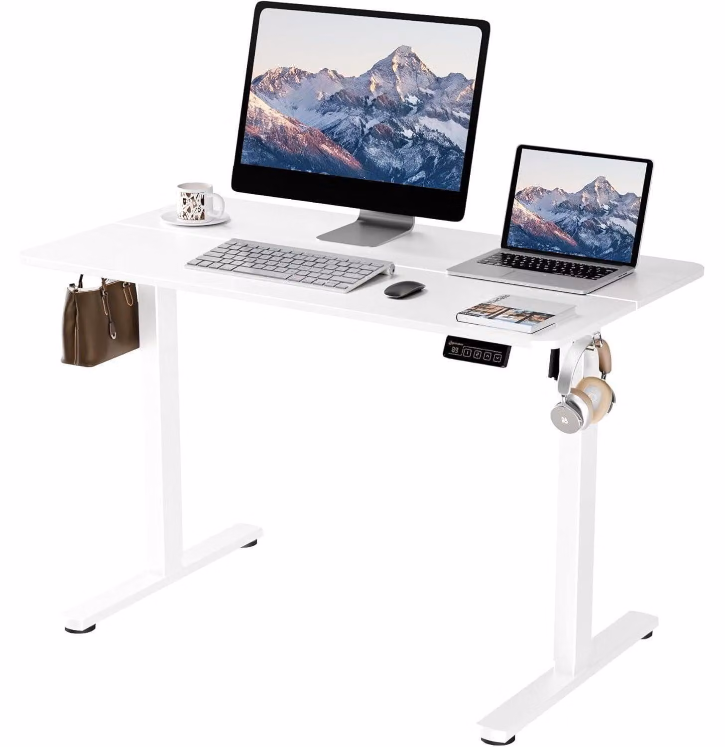 Scrivania regolabile in altezza elettricamente, dimensioni 110x60 cm, colore bianco