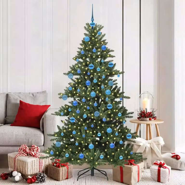 Albero di Natale Artificiale Moderno vidaXL con LED Warm White e Rami Pieghevoli in Verde, PVC e Metallo, Altezza: 180 cm