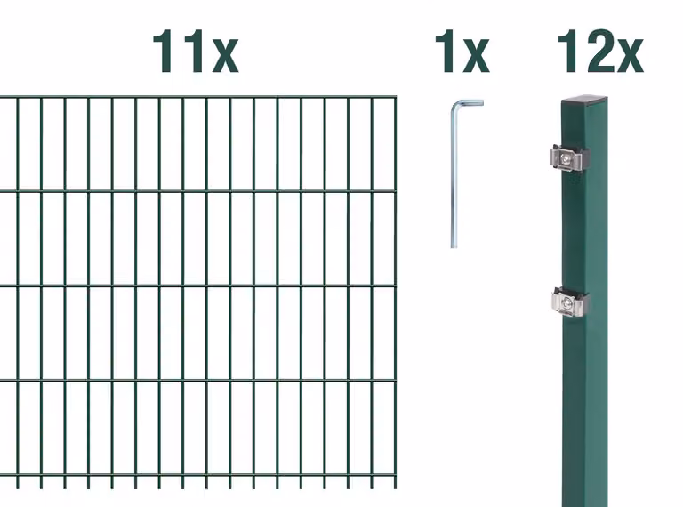 Alberts 672133 Recinzione a doppia rete metallica come set completo da 24 pezzi, plastificata, verde, altezza 83 cm, lunghezza 27,5 m