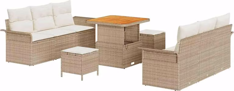 Set Divano da Giardino con cuscino 9 pcs Beige polyrattan