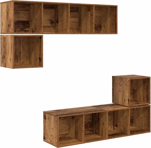 Set mobile TV 4 pz | Armadietto TV | Mobile Porta TV Legno vecchio Legno multistrato