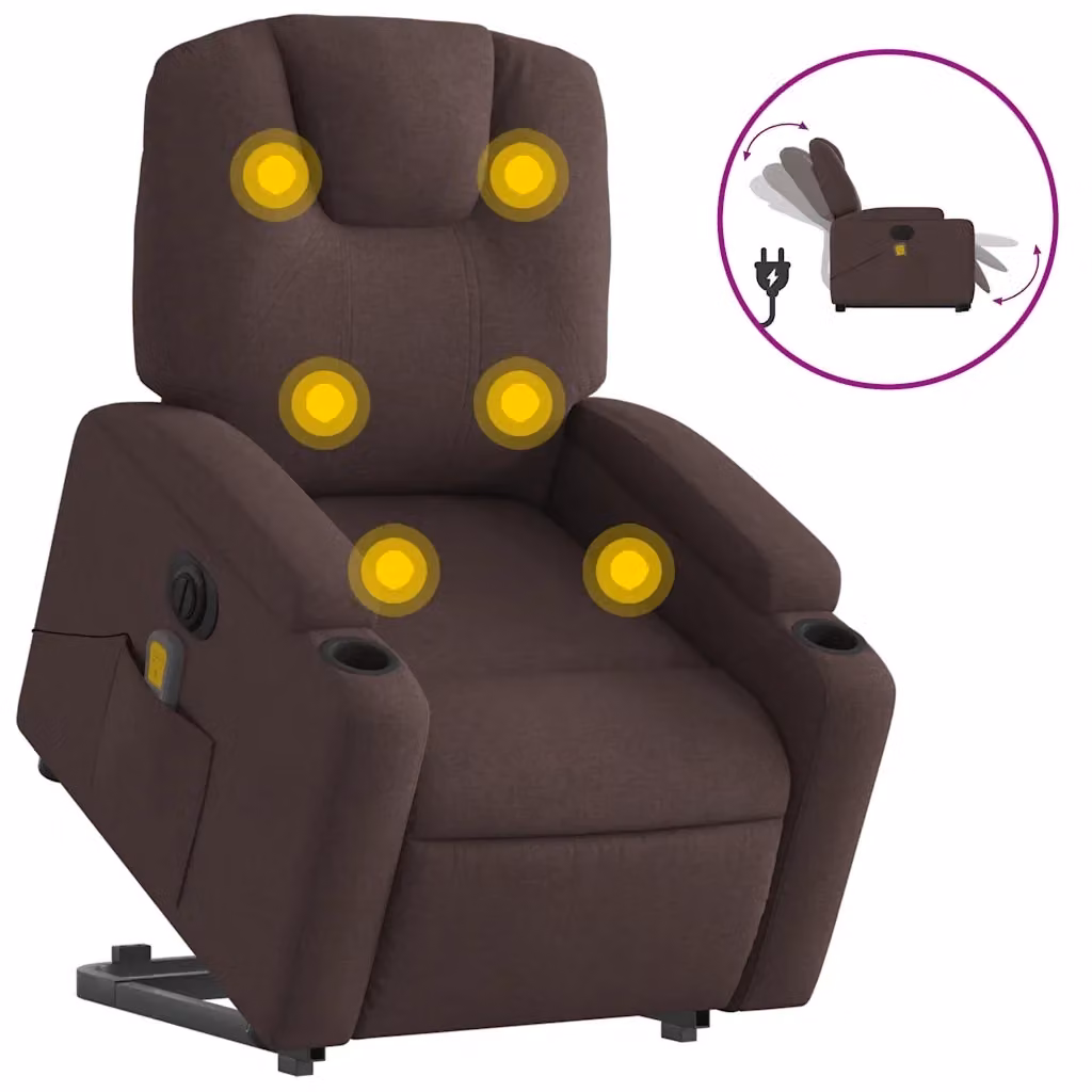 Poltrona Alzapersona con Massaggio Elettrico vidaXL Marrone in Tessuto per Senior – 2
