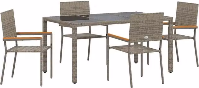 Set da Pranzo per Giardino 5 pz | Set Salotto da Giardino Grigio polyrattan