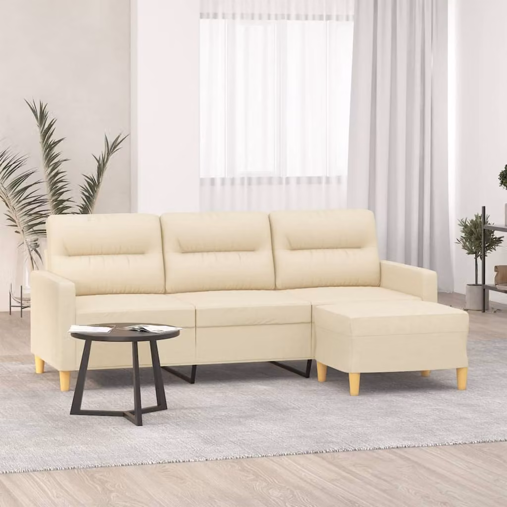 Maison Exclusive - Divano a tre posti con poggiapiedi, color crema, 180 cm, in tessuto
