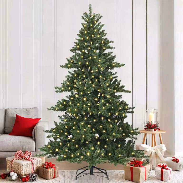 Albero di Natale Artificiale Moderno vidaXL Verde con Luci LED Warm White in PVC e Metallo