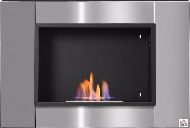 Camino a bioetanolo da parete Xylo in acciaio inox color argento, L 80 cm x H 54 cm x P 14 cm, bruciatore da 0,9 l