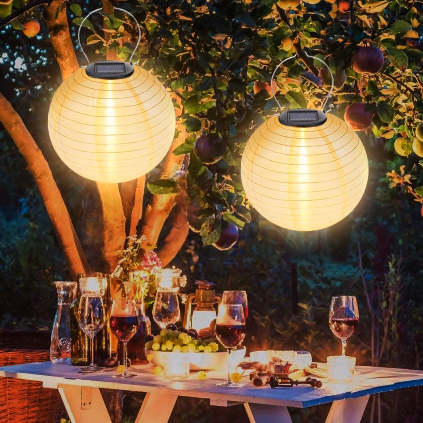 Set di 2 lanterne solari, altezza 30 cm, luce bianco caldo, impermeabili, con sensore di luminosità
