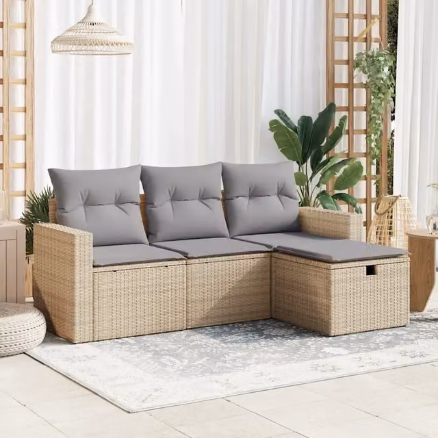 Set Divano da Giardino 4 pz con Cuscini Beige in Polyrattan 3325355