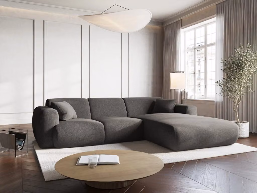 Divano angolare destro Nolio Cosmopolitan Design a 4 posti in ciniglia grigio L: 260 cm, P: 174 cm, H: 72 cm – 2