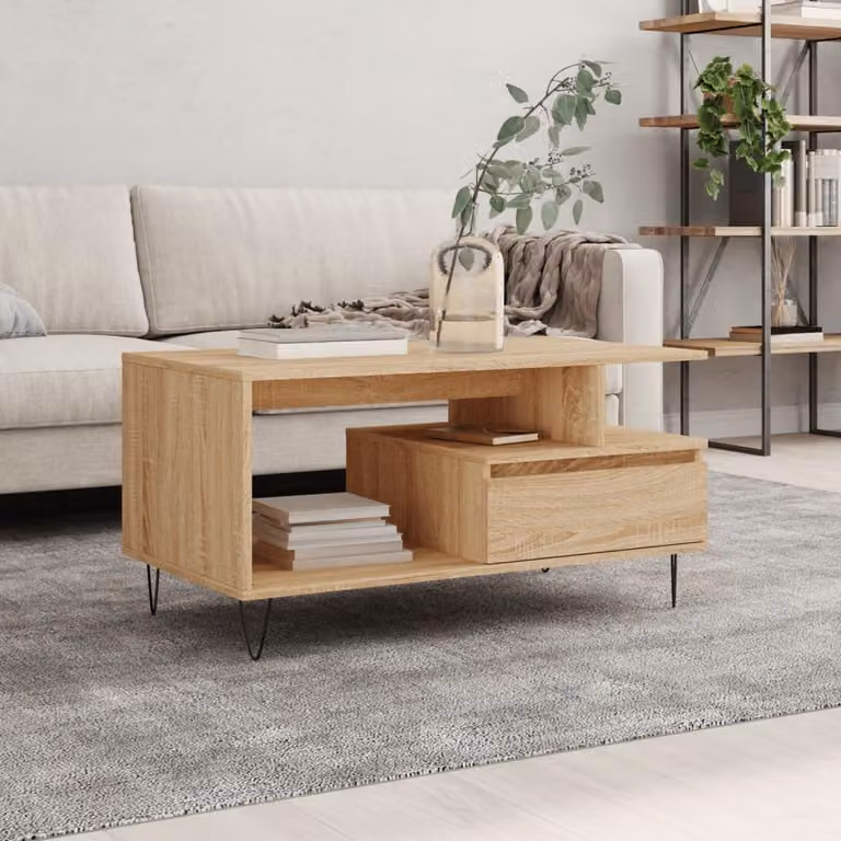 vidaXL Tavolino da Salotto Moderno in Legno e Metallo Colore Rovere, L 90 x P 49 x H 45 cm