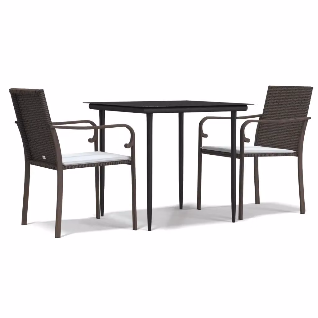 Set Pranzo da Giardino 3 Pezzi vidaXL in Polyrattan con Tavolo in Vetro e Cuscini per Terrazza o Giardino – 2