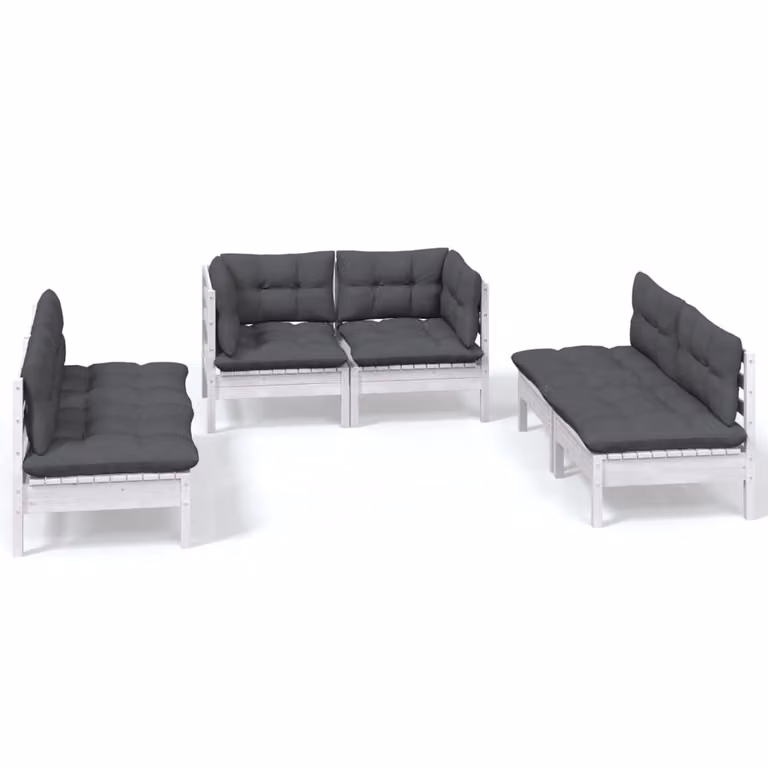 Set Salotto da Giardino 6 pz con Cuscini Legno Massello di Pino