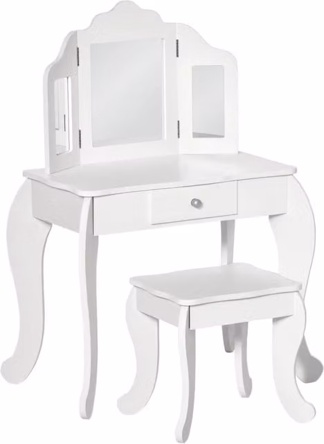 Tavolo da trucco per bambini con sgabello e specchio ¨C zephmum ¨C Legno, acrilico, bianco, 63x40x85.5 cm