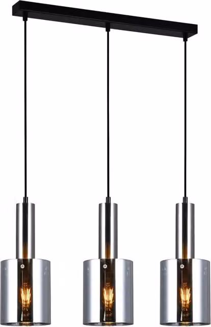Lampadario a sospensione moderno Italux Sardo in metallo e vetro, dimmabile, colore argento e nero, 3xE27