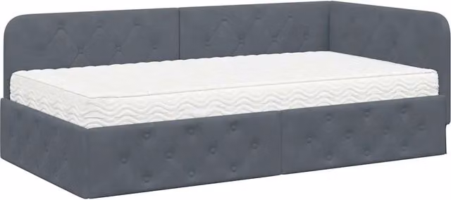 Letto singolo | Letto per adulti | Cornice del letto ad angolo Grigio scuro 90 x 200 cm Velluto