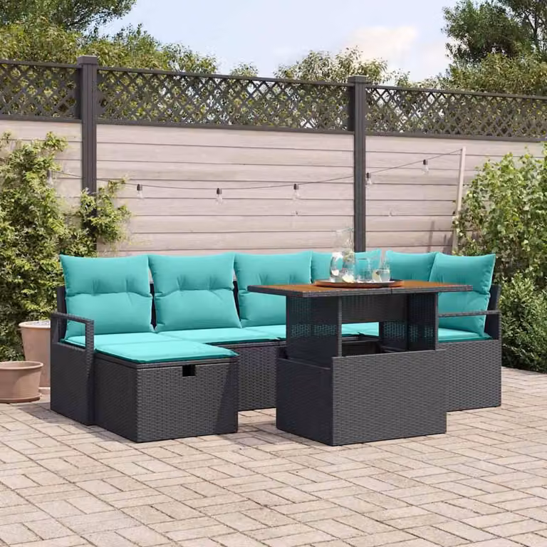 Maison Exclusive - Set da giardino composto da 7 pezzi, divano e poltrone, in rattan sintetico nero