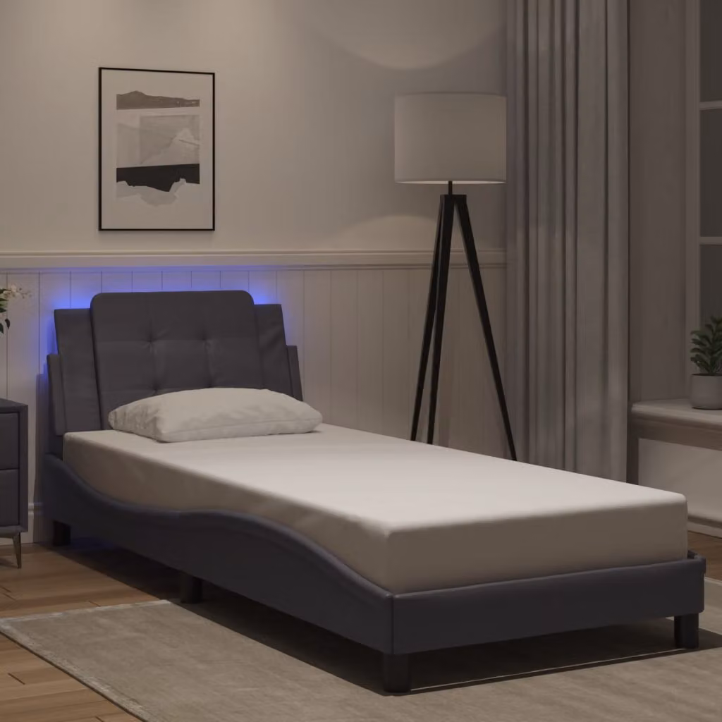 vidaXL Giroletto Zadar Grigio con LED e porta USB, L/P/H: 90 x 190 cm