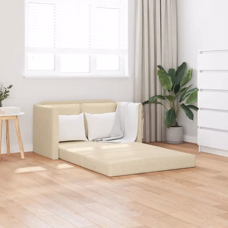 vidaXL Divano Letto 2 in 1 Moderno in Tessuto Beige L: 112 cm, P: 174 cm, H: 55 cm