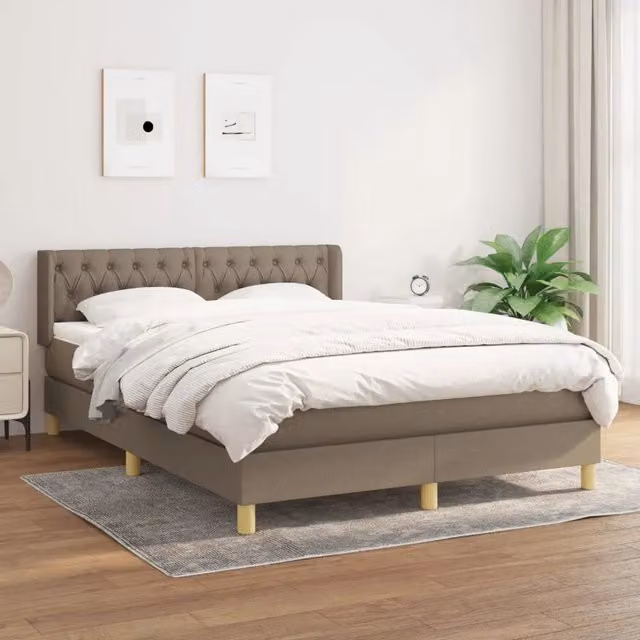 Letto Ibrido vidaXL con Giroletto a Molle e Materasso in Tessuto Beige e Bianco L/P/H: 140 x 200 cm – 1