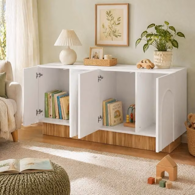 Sideboard moderno REDOM in MDF bianco e marrone per soggiorno e sala da pranzo L: 160 cm, H: 75 cm, P: 38 cm