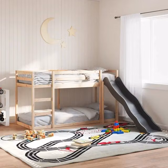 Letto a castello per bambini vidaXL in legno massello di pino con scivolo e scala, stile rustico, L/P/H: 200 x 80 x 113 cm – 1