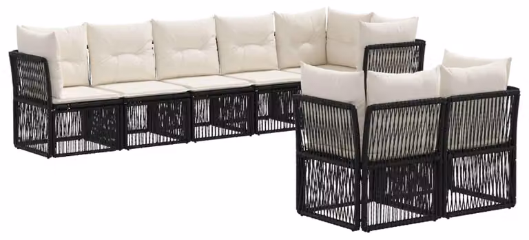 Set da giardino composto da 8 pezzi, colore nero, realizzato in rattan sintetico