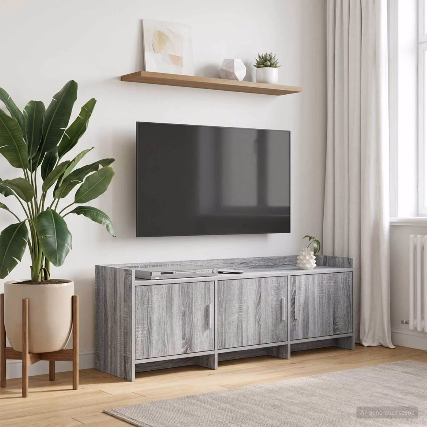 Mobile TV vidaXL moderno in legno ingegnerizzato e metallo, colore grigio, L 130 cm x P 33 cm x H 47 cm