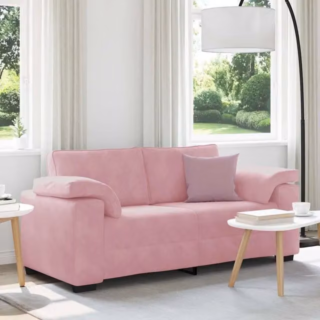 Divano moderno vidaXL in velluto rosa con cuscini, L: 180 cm, P: 77 cm, H: 82 cm