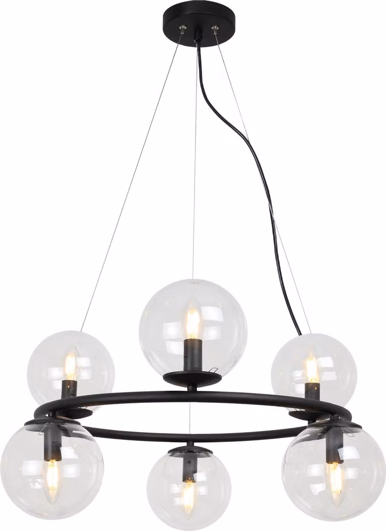 Lampada a sospensione Aura nero 6 luci vetro beige E14