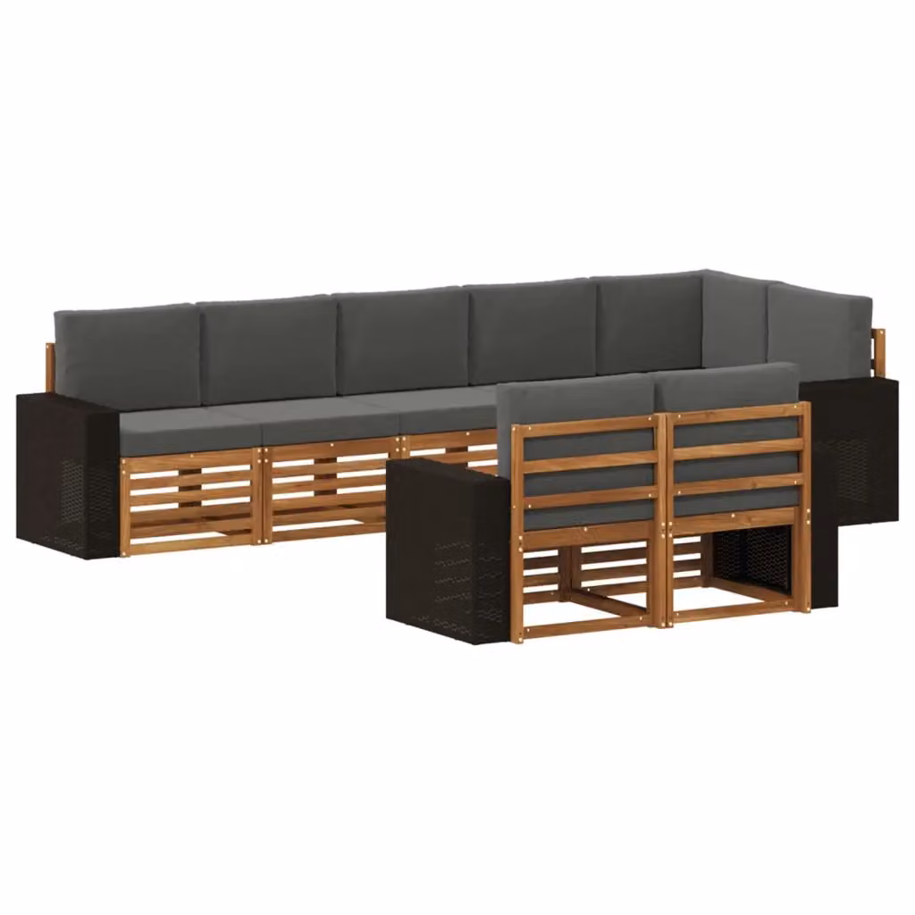 Set di divani da esterno a L vidaXL in legno di acacia e poliestere grigio, 8 pezzi – 2