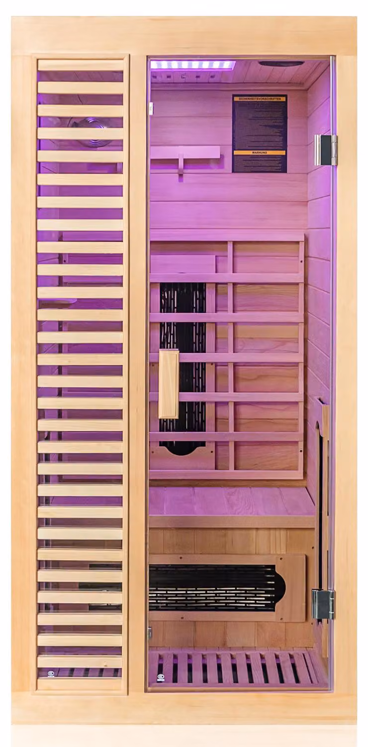 Cabina a infrarossi Dewello HAMLIN 90 cm x 90 cm, con radiatori in Vetroceramica e radiatori a pavimento in carbonio