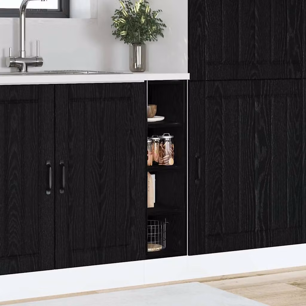 Base per cucina moderna vidaXL in legno MDF color rovere nero con ante a battente e ripiani interni L/P/H: 20 x 44,5 x 81,5 cm